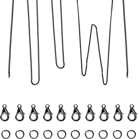 AFASOES 10m Kabelkette Kettenglieder Schmuck Schwarz Ketten zum Basteln Gliederkette Meterware Halskette mit 20 Karabinerverschluss 50 Biegeringe Link Kette Set Kabelketten für Schmuckherstellung