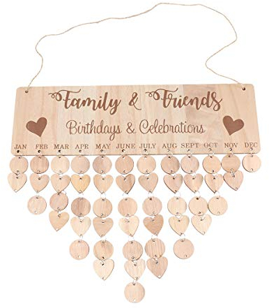 VOSAREA Familie Freunde Geburtstag Kalender Board Holz Erinnerung Plakette Wandbehang DIY Handwerk Dekor Nordischen Stil Feier Geschenk für Familie Mama Papa