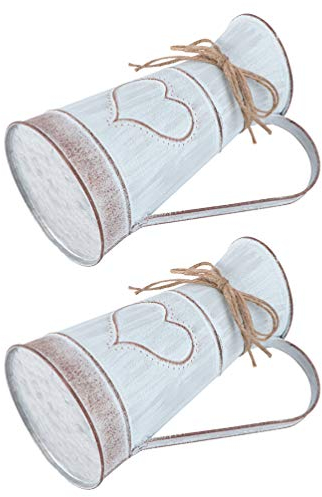 Cabilock 2 Pièces Rustique Shabby Chic Vase Petit Vase en Métal Vintage Pot à Lait Mini Pichet Décoratif Fleur Vases avec Coeur-en Forme pour La Maison Cuisine Salle De Bains