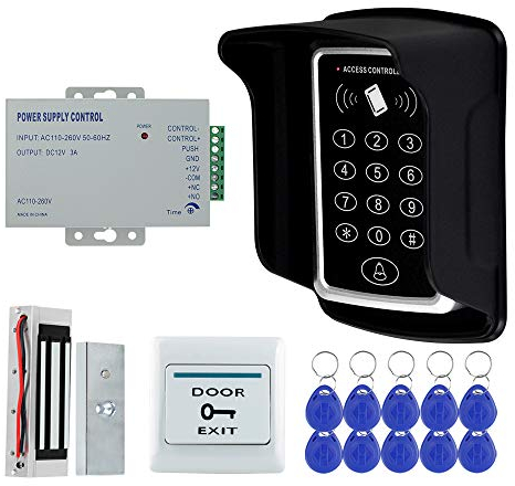 FTSTech Carta d'Identità EM-ID Impermeabile 125KHz 1 Porta Sistema di Controllo Accessi di Sicurezza Kit con Serratura Magnetica Elettrica da 60kg (T12 Keypad)