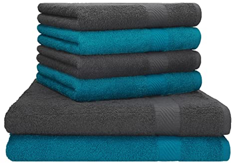 Betz Palermo 6er Set Handtuch 2 Stück Duschtücher 70x140 cm 4 Stück Handtücher 50x100 cm Liegetuch Saunatuch - Petrol - anthrazit