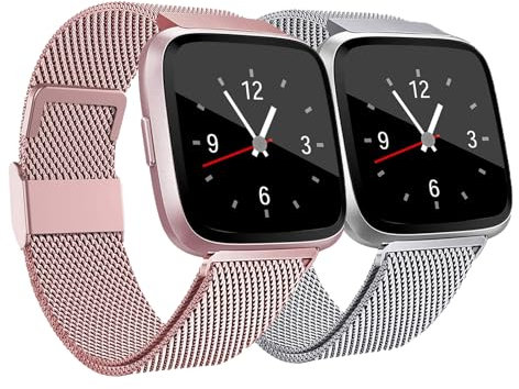 Coholl Kompatibel mit Fitbit Versa Armband/Fitbit Versa 2 Armband, Edelstahl Handgelenk Metall Ersatzband Armb?nder Kompatibel mit Fitbit Versa/Versa 2/Versa Lite, weiblich klein, 2 Stück