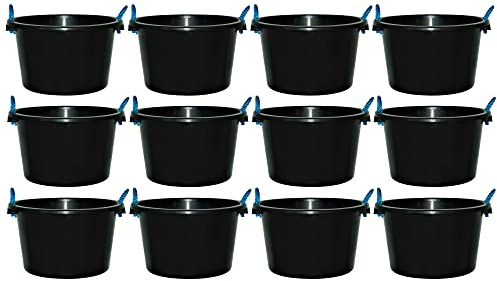 45L Litre Black Heavy Duty Multipurpose Plastic Tub Bucket Planter With Rope Handles Muck Bucket Open-Top Storage Round Utility Tub for Indoor or Outdoor Home Garden (Made In UK) (12)