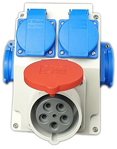 RoadEu - Kombi Wandsteckdose 16A 5P, 4x Schuko 230V, Stromverteiler IP44 - CEE Wandverteiler mit 4x Schuko 230V