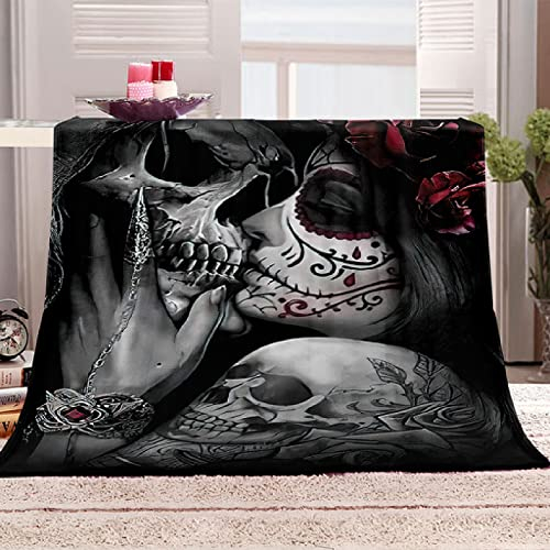 Fleecedecke Totenkopf & Muster Mädchen Weiche Warme Flanell Fleece Decke Mikrofaser Sofaüberwurf Gemütlich,Langlebig für Kinder Erwachsene 180x200 cm