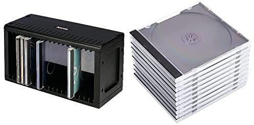 Hama CD-Rack 20, Schwarz & CD-Leerhülle, Standard, 5er-Pack, transparent/schwarz