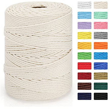 Cordon pour macramé - 4 mm x 300 m - 100 % coton naturel - 4 brins torsadés en coton pour bricolage, tricot, suspension de plantes, décoration de mariage, beige