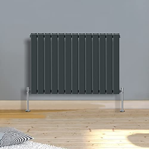 WarmeHaus 600x884mm Column Designer Radiator Horizontal Anthracite Flat Panel Rads Double Panel