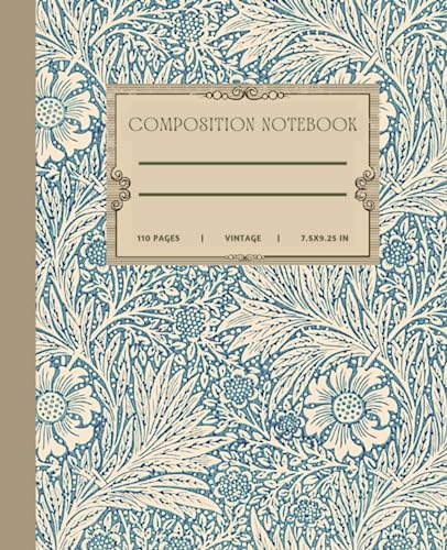 Composition Notebook: Blue Vintage Botanical Illustration | Cute Aesthetic Journal For College, Students, School, Work, Office | Wide Lined