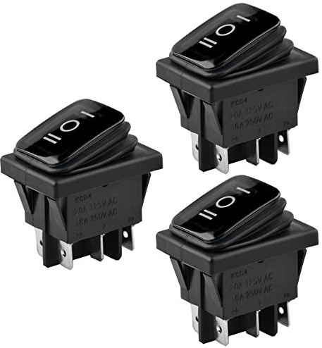 ETOPARS 3 Stück Kippschalter Auto KFZ Wippschalter Schwarz 16A/250V 20A/125V EIN/AUS/EIN Verriegelung Schalter Druckschalter Taste Wasserdicht 6 Polig DPDT Boot