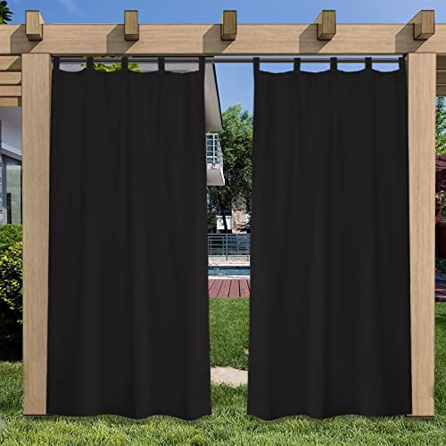 SK Studio Rideau Extérieur pour Pergola, Imperméable Coupe-Vent Protection UV Rideau avec Pattes Fixation Facile Décoration pour Terrasse Jardin & Patio, 1 Panneau Noir, 253x304cm