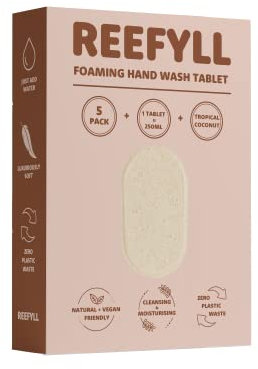 Reefyll Eco-Friendly Foaming Hand Soap Refill Tablets Dissolvable Plastic Free Hand Wash Pods Just Add Water Tropical Coconut Scent 5 Tablets