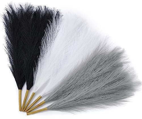 Serwalin Pampasgras Dekor Schwarz Pampas Dekor, 45cm 6pcs Faux Pampas Grass Modern Home Decor, Künstliches Pampasgras Weiß Grau Party Gothic Raumdekoration, Pampasgras Blumenstrauß Vase Filler