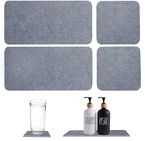 4 Pcs Water Absorbent Diatomite Tray, Fast Drying Stone Sink Tray, Diatomaceous Earth Kitchen Soap Dish,Hand Soap Holder, Water Absorbing Stone for Plants, toiletries in The Modern Home (Dark Grey)
