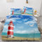 ROUSKI Bettwäsche Maritim 135x200 cm 2teilig 100% Leicht Mikrofaser Kinderbettwäsche Strand Leuchtturm Bettbezug mit Reißverschluss 3D Motiv Zimmer Dekor Bettwäsche-Sets mit Kissenbezüge 80x80