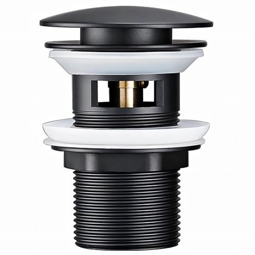 Universal Waschbecken Ablaufgarnitur Ohne überlauf Abflussgarnitur Pop Up Ventil Waschtisch abfluss ventil Click Clack Schwarz Messing & Edelstahl,(Überlauf)