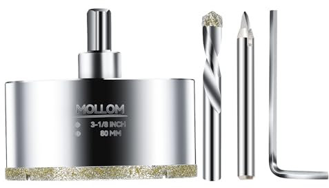 MOLLOM (80mm | 3-1/8) Scie Cloche Diamantée avec 2 Mèches Pilotes Amovibles pour une Coupe Lisse sur les Carreaux en Porcelaine, Verre, Céramique, Marbre, Fibre de Verre, etc