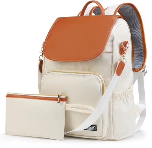 Fmeida Taschenrucksack 2 in 1 Damen Rucksack Laptop Anti Diebstahl Nylon Rucksackhandtaschen Wasserdichte Schultertasche Casual Daypack Klein Reiserucksack Cityrucksack für Frauen Mädchen Beige