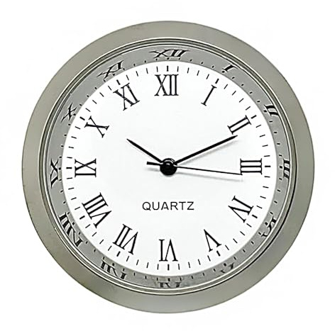 Round Silver Insert 30mm for 29.75mm Hole Roman Numerals Friction Fit | Dans Clock Shop,Premium Quartz Bezel,377A Battery Powered,White Face,Clock Bezel/Fit-ups