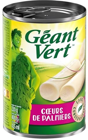 Délices Tendres: Boîte de coeurs de palmier GEANT VERT 220g - Savoureux Conservés - Idéal Cuisine Créative - Epicerie Fine, Conserve Légume - Le Lot De 3