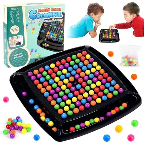 CHANCCI Intellektuelles Schachbrett Doppelduell,120 Stück Brettspiel Kugeln,Intellectual Chessboard,Brettspiel mit Bunte kugelns,Elimination Brettspiels,Schachbrett Bunte Kugeln,Rainbow Ball Toy