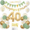 Sage Green Gold White Birthday Banners, Balloons, Cake Topper, Sash, Bunting, Flags, Number, Helium Balloons for Men, Women's 40th Party Decor