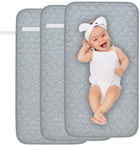 Yaopelky 3-pack skötbädd foder 68,5 cm x 35,5 cm tvättbar återanvändbar baby skötbädd matta lakan vattentät längre skötbord skydd (grå)