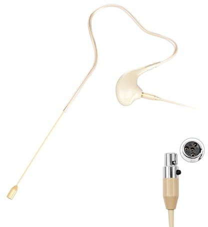 KIMAFUN Microfono auricolare singolo a uncino per orecchio, microfono omnidirezionale a condensatore da portare in testa, compatibile con trasmettitore bodypack del system wireless Shu_re,Beige
