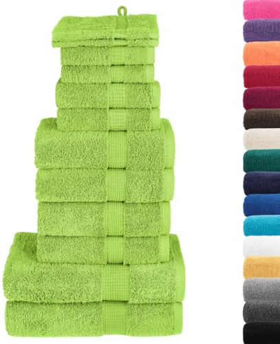 vidaXL Premium Handtuch Set SOLUND 12-TLG., 2 Waschlappen 2 Seifentücher 2 Gästetücher 4 Handtücher 2 Duschtücher, Badetuch Saugfähig Maschinenwaschbar, Apfelgrün 600g/m² 100% Baumwolle