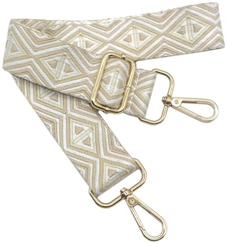 Verstellbarer Schultergurt für Taschen Beige Weiß, Taschengurte zum Wechseln, Taschengurt Breit mit Karabiner Gold, 80-130 cm Tragegurt Tasche für Damen Schulterriemen, Handtasche, 3.8cm, 1205