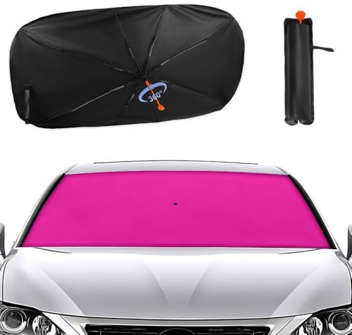 Hiseng Parasol Coche Delantero, Parasol para Parabrisas de Coche Anti-UV, Parasol Coche Aislamiento Térmico, Parasol Coche Delantero Plegable Color Sólido (Rosa Roja)