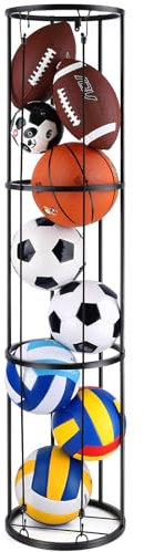 TOBWOLF 3-Lagiges Vertikales Ballaufbewahrungsregal, Wandmontierter Ballaufbewahrungskäfig, Ballhalter, platzsparender Garagen Sport Basketball Fußballregal Organizer Für Garage und Zuhause