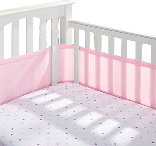 Tour De Lit Bébé Respirant Tour De Lit Respirant Doublure En Maille 3D 2 Pièces Tours De Lit Bébé Cabane 4 Côtés Tour De Lit Respirant Réglable Amovible Doublure De Berceau (Rose)