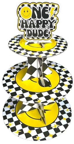 One Happy Dude 3-Tier Cupcake Stands Birthday Cupcake Dessert Stand for 1st Year Birthday Decorations, Tiered DIY Cupcake Stand Tower for One Cool Dude Birthday Party