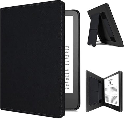 TOKILO Hülle für Kindle Paperwhite 6.8 eReader (11. Generation 2021 Release), Premium PU Ledertasche mit Auto Wake/Sleep Handschlaufe Faltbarer Stand Kartensteckplatz, inkompatibel mit iPad, Schwarz