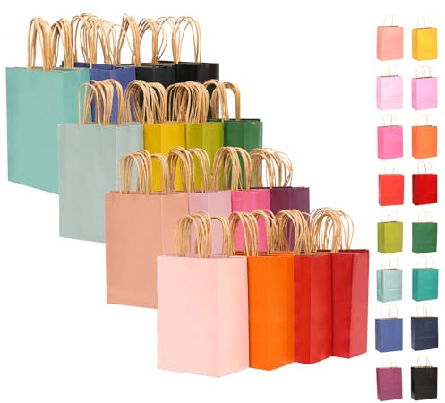 Gcardist Large 16Pcs Kraft Bags With Handles 33x26x13cm Gift Bags 16 Different Senior Color Bags Multiple Uses (13x10x5Inch, Large Size)