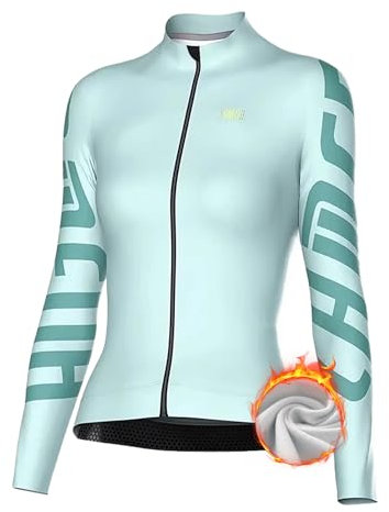 LAMEDA Radtrikot für Damen, langärmelig, atmungsaktiv, mit Taschen, Fahrrad-Shirts für Rennrad, Fleece, Grün, Mittel