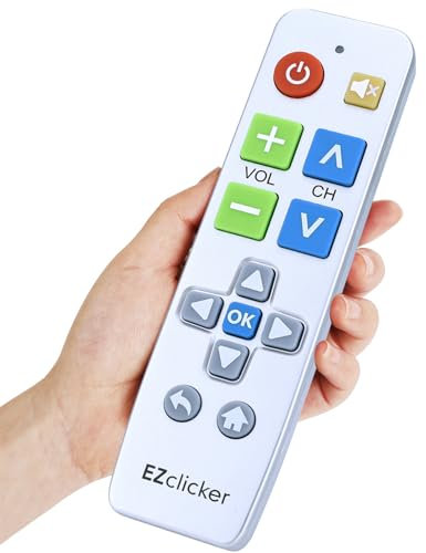 EZclicker Big Button Universal TV Remote (Silver) Simple Easy to Use, Great for Seniors, Works with Major TV Brands (2xAAA Batteries Not Included)