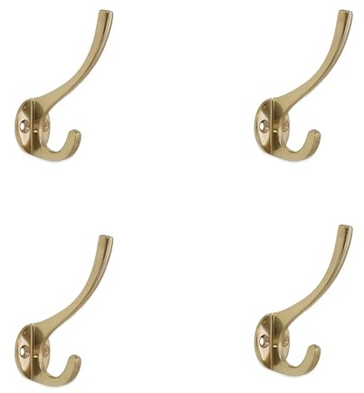 Infinity Decor Paquete de 4 ganchos vintage de latón pulido de 87 mm, ganchos resistentes para colgar en la pared, para ropa, toallas, abrigos, sombreros y llaves