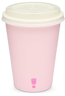 Disposable PLA Lined Coffee Cups, Compostable and Biodegradable, Single Wall, 50 Cups with PLA Lids (Baby Pink, 12oz)