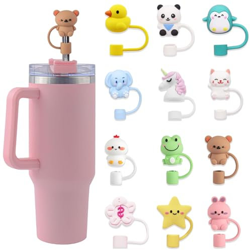 JSTHHTT Lot De 12 Couvercles De Paille Pour Tasse Stanley, Couvercle De Paille Avec 10 mm Accessoires Stanley Cup, Anti-PoussièRe, Embouts De Paille RéUtilisables
