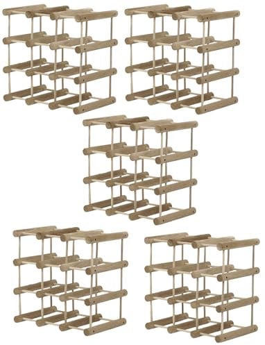 MODO24 Weinregal Modular Eiche, für 72 Flaschen oder mehr, Flaschenregal, Weinständer, Getränkeregal, Flaschenständer, Massivholz, 5 Module, ModAbm 36x36x24 cm, für Küche, Bar, Esszimmer, Natur geölt