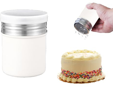 Puderzuckerstreuer, Mehlstreuer, weißer Edelstahl-Behältersieb mit Staubschutz, Schokoladenstreusel für Cappuccino, geeignet für Zuckerguss, Kakao, Zimtpulver, Küchenhandwerk, Pulversieb.