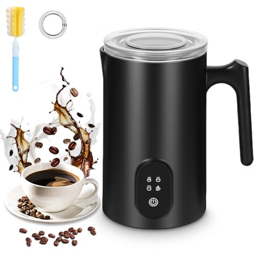4 in 1 580ml Elektrischer Milchaufschäumer mit Antihaftbeschichtung Automatische Abschaltung One Touch Bedienung, mit Reinigungsbürste Aufschäumer, geeignet für heiße Milch Cappuccino Kaffee Macchiato