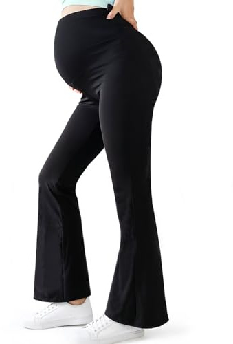 Alled Maternity Leggings Over Bump,Buttery Soft Maternity Leggings Petite Flare, Pregnancy Pants