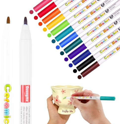 12 lápices de porcelana aptos para lavavajillas, resistentes al agua de 1,0 mm, juego de pintura de cerámica, apto para lavavajillas, adecuados para piedras, vidrio, papel, patrones de dibujo y