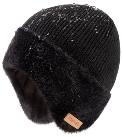 TOP-EX DryKnit™ wasserdichte Fleecegefütterte Mütze mit Ohrenklappen – Merino-Wolle Thermomütze für Herren