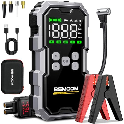 Jump Starter Power Pack with Air Compressor, 8000A 150PSI Portable Car Battery Booster(All Petrol/10L Diesel) 12V Car Jump Starter Power Bank with Jump Leads, LCD Screen, 2 LED Light