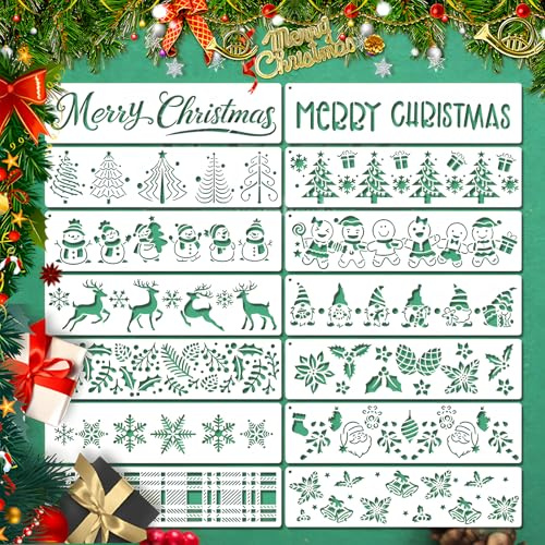 14 Stück Weihnachts Schablonen Set – Farbige Malvorlagen für Fenster, Karten, Stoff & Holz – Wiederverwendbare Kunststoff-Schablonen für DIY Weihnachtsdeko