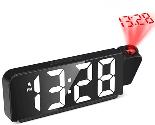 Probuk Projektionswecker für Schlafzimmer mit 180° Projektion, Digitaler Wecker mit LED Bildschirm, Temperaturanzeige, 12/24H Anzeige, USB Anschluss, Nachttisch und Büro